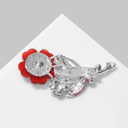 Brooch "Flower" in the weave, pink color in silver-1