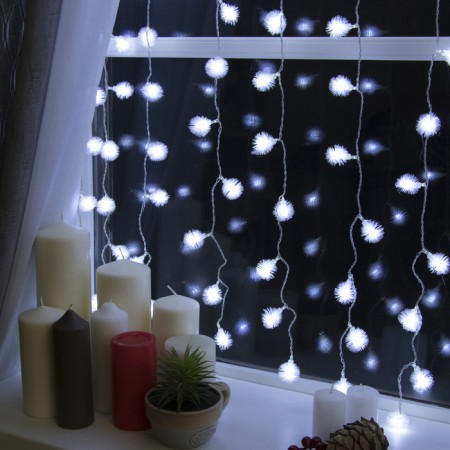 Garland "Curtain" 2 x 1.5 m with nozzles "Hedgehog", IP20, Transparent thread, 360 LED, white glow, 8 modes, 220 V-1