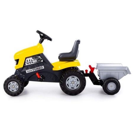 Pedal machine for children Turbo, tractor, with a semi -trailer, yellow color-1