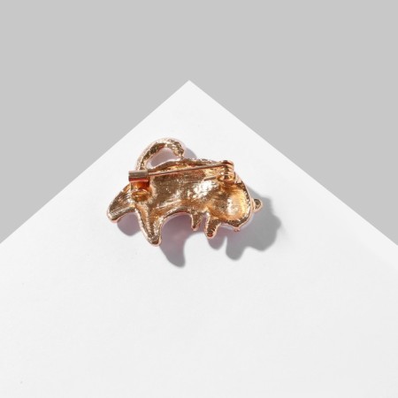 Brooch "cat" striped, white-brown color in gold-1
