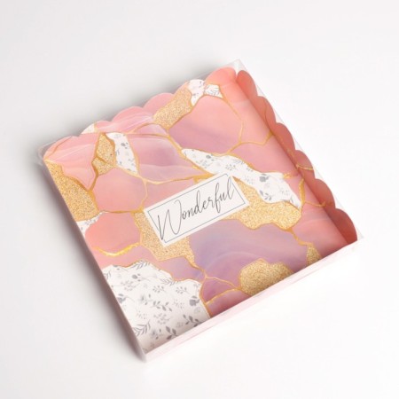 Cookie box, confectionery packaging with PVC lid, “stone”, 21 x 21 x 3 cm-1
