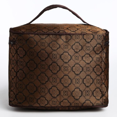 Cosmetic bag with a zipper, with a mirror, brown color-1