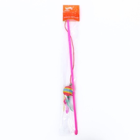 Teaser with a colored ball and feathers, 49 cm, a stick of a mix of flowers-3