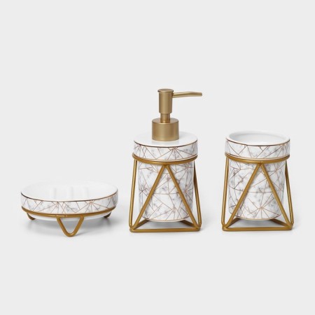 Savanna bathroom set "Geometric", 3 items (soap dish, soap dispenser 290 ml, glass), white color-3