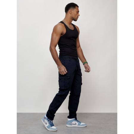 Cargo jeans men, size 46-48, dark blue color-10