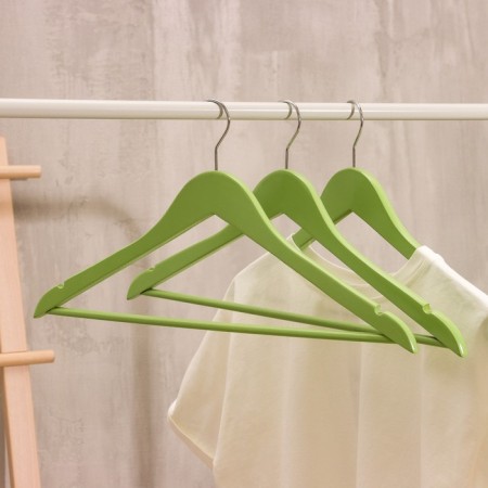 Shoulders - Wooden hangers Ladoom Brillant, 44.5 × 23 × 1.2 cm, 3 pcs, Green color-1