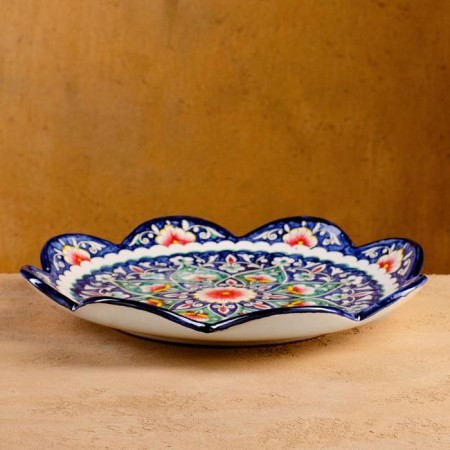 Largan Rishtan ceramics "Flowers", 32 cm, blue, corrugated