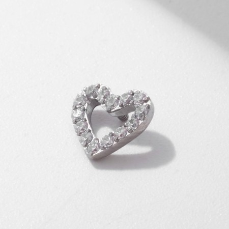 Flotter for piercing made of stainless steel "heart", white color in silver, thread 0.07 mm