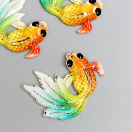Decor for creativity Plastic "Fish Orange with a green-blue tail" with gold 2.5x3 cm