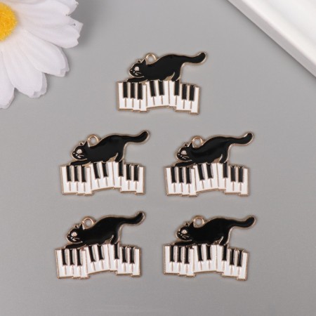 Decor for creativity metal, enamel "Black cat and piano" 2.9x2 cm-2