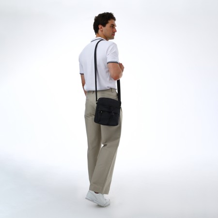 Men's bag over the shoulder, textura, textiles, black color-5