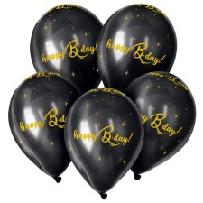 Шар латексный 12" HBD, пастель, набор 5 шт., цвета чёрный