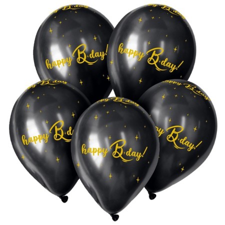 Latex ball 12 "HBD, pastel, set 5 pcs., Black color
