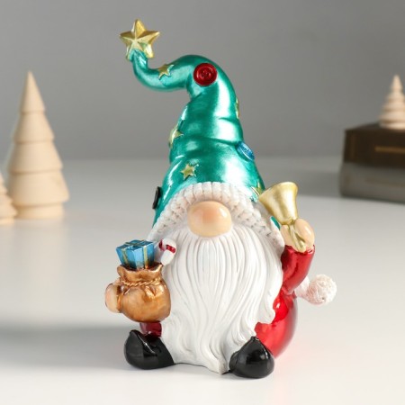 Polystone souvenir "Santa Claus in a cap with stars, with a bell and a bag" 12x9.5x18 cm