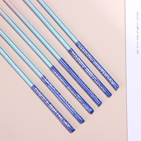 A set of candles in the cake, 6 pieces "Happy", 17 cm, pink with blue-3