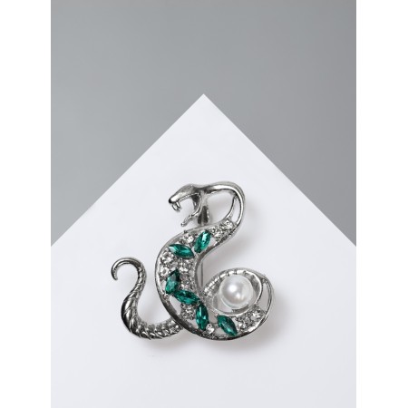 Brooch "Snake" with a pearl, the color is white-green in silver