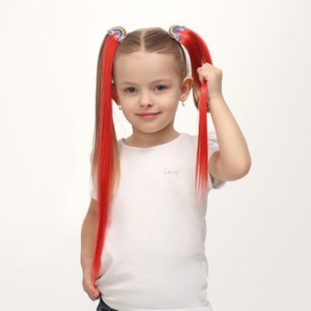 A set of patch curls "Rainbow", straight hair, on a hairpin, 2 pcs, 50 cm, red color/mix-3