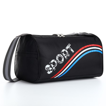 Sports bag with zipper, long belt, black color/tricolor