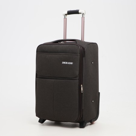 Small 20 suitcase, lightning department, code castle, 3 wheels, 2 outer pockets, brown color