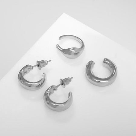 Earrings "Kuffs" minimal, set 4 pcs., Silver color-1