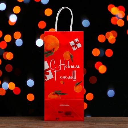 Craft package for a bottle "Happy New Year!", 14 x 8 x 32 cm-1