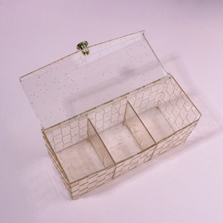 SHINE organizer for storage, with a lid, 3 sections, 21.5 × 8.8 × 9.5 cm, the color is transparent/golden-5