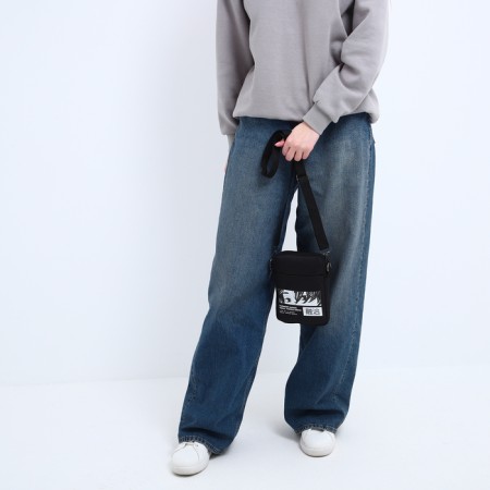 Youth bag on an anime long belt, 20 x 15 x 3 cm, lightning department, black color-7