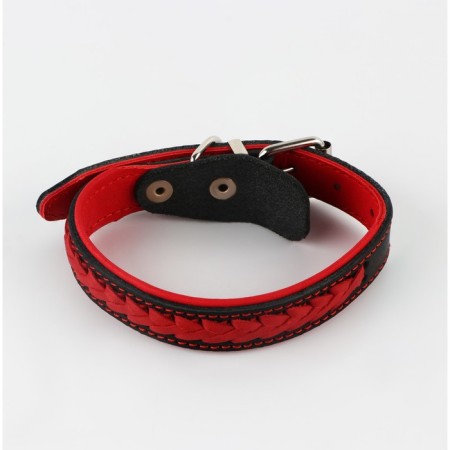 Set of a collar (34-45x2 cm) and a leash (120x0.8 cm) with a scythe, black with red-1