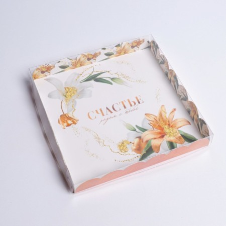 Bearbox, confectionery packaging with PVC lid, "Happiness next to you", 21 x 21 x 3 cm-1