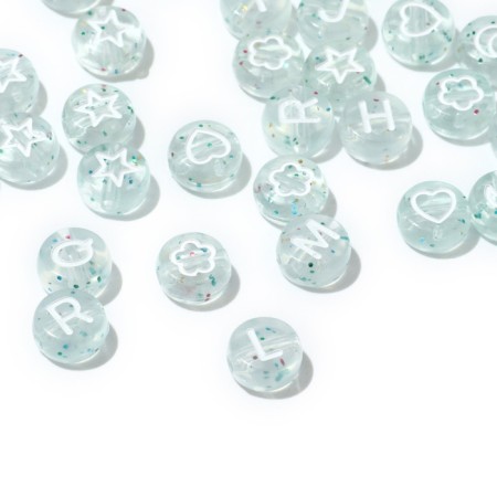Acrylic bead "drawings" with letters, mix, 7 × 4 mm, set 10 g, white color-1
