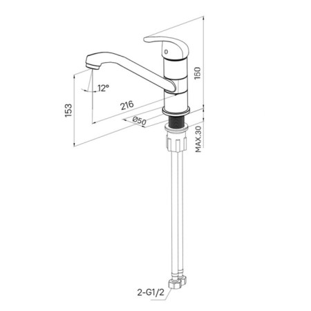 MILARDO MEAL M02SBR0M05 kitchen mixer, pour 216 mm, chrome-2