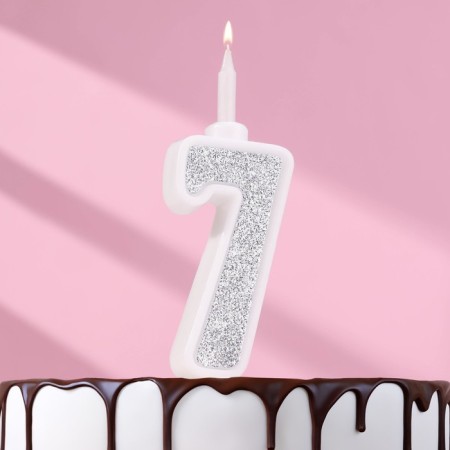 Candle for Cake "Super Suprine", 10.4 cm, number "7", silver sparkle