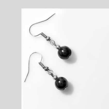 Earrings "hematite" ball 8, black color in silver