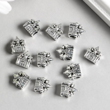 Bead for creativity Metal "Castle" silver 1.1x1.2 cm-1
