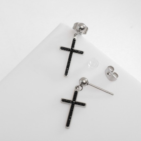 Earrings with rhinestones Xuping cross grace, black color in silver-1