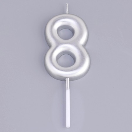 Candle in the Cake "European", number "8", 6 cm, silver-2