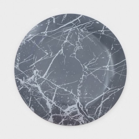 Set of table "marble", 7 objects: plate d = 30 cm - 1 pc, d = 21.5 cm - 6 pcs, black color is black-5