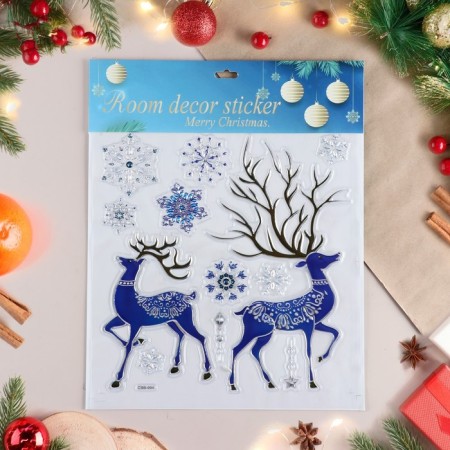Stickers on the windows "New Year" pair of deer, 38x30 cm-1
