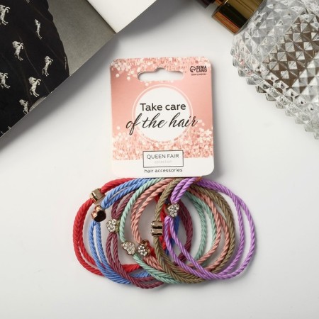 Hair gum "Delia" (set 7 pcs) heart shine, 6 cm, mix