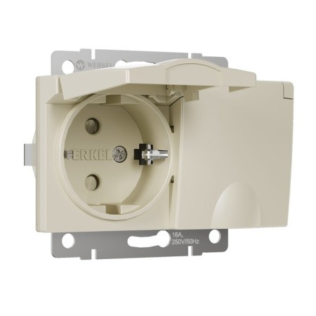 The w1172203 groove is double moisture protection, with grounding, with protective lids and curtains, ivory