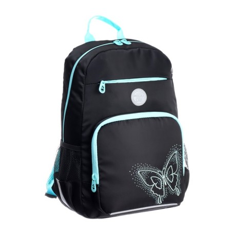 School backpack, 40 x 25 x 13 cm, Grizzly, ergonomic back, laptop department, black/turquoise-1