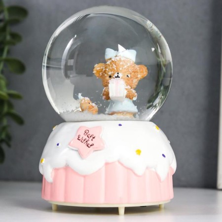 Souvenir polystone water ball light, music "Bear and cake" d = 8 cm mix 12.5x8x8 cm-2