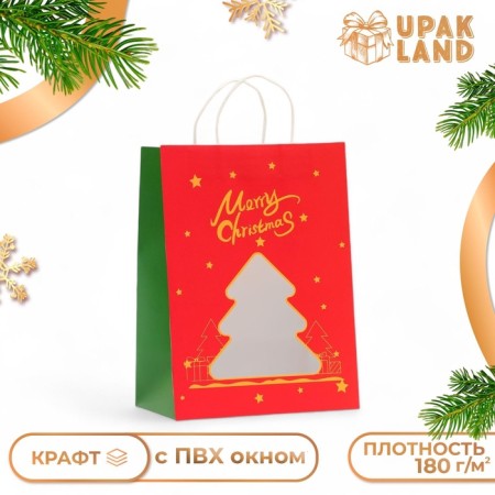 Gift package with the "Christmas tree" window 30 x 22 x 14 cm, red