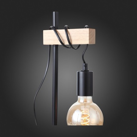 Evoluce bedside lamp. SL1142.404.01. Bagetti. 1x60 W, E27, 17x14x46 cm, black color, light wood-4