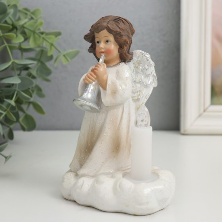 Souvenir Polystone Light "Angel with a pipe at a candle on a cloud" Squeezes 7.3x10x14 cm-4