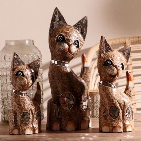 Souvenir tree "Cats with mirror inserts" Mokko (set of 3 pcs) h = 25.30.40 cm-1