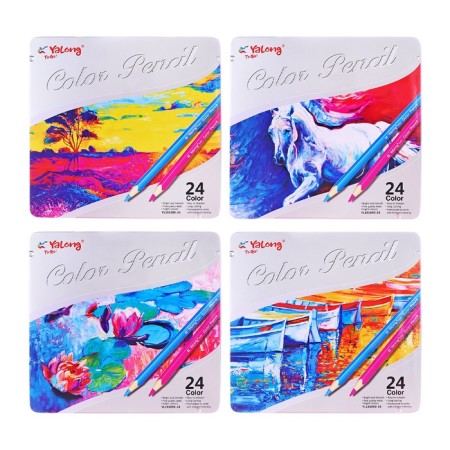 Pencils 24 colors, in metal pencil case, triangular, wooden, landscape mix-4