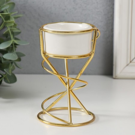Ceramics candlestick, 1 candle “spiral” white with gold 6.8x6.7x11.3 cm-1
