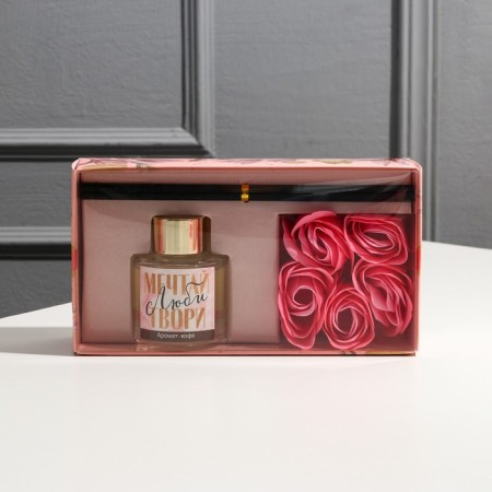 Diffuser and soap petals (5 pcs) “Dream, love, create”, set, aroma of coffee-1