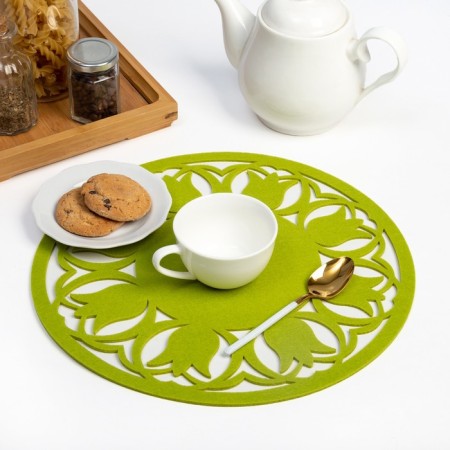 Napkin Decorative shade "Tulips" Color green, D 30 cm, 100% p/e, felt